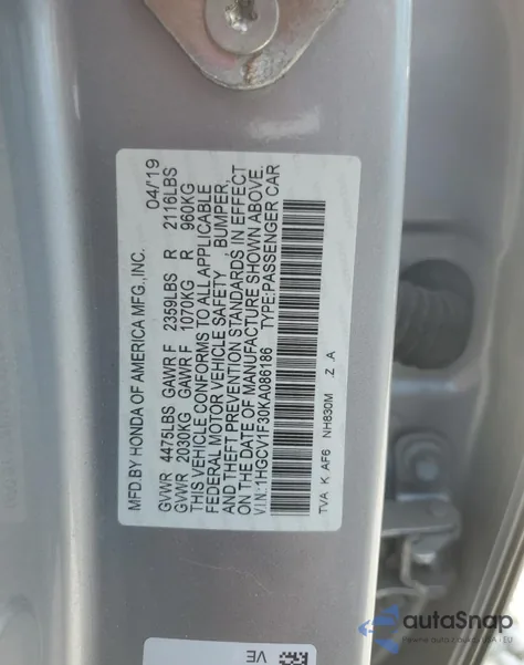 2019 Honda Accord Sport z USA, uszkodzony, nr VIN 1HGCV1F30KA086186